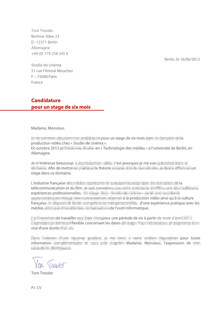 Bewerbung Auf Französisch